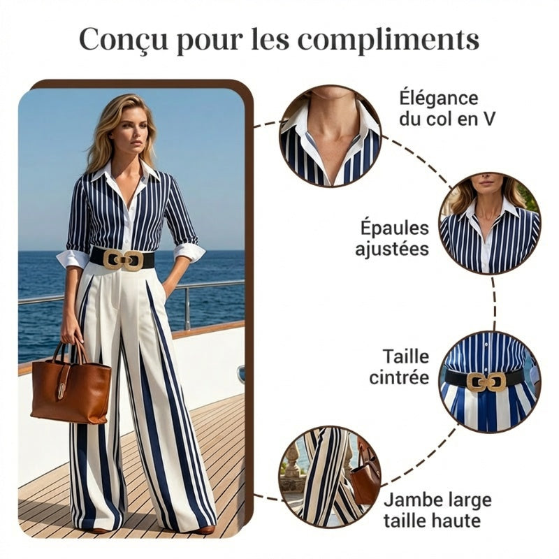 🎁Nouveautés à -60%💥Ensemble chemise rayée et pantalon large – confortable et élégant au quotidien