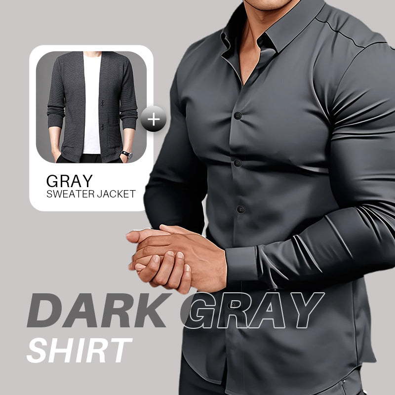 🔈🔈55% de réduction🔥Chemises boutonnées à manches longues et revers de couleur unie pour hommes