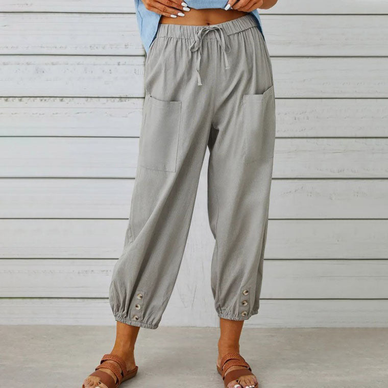 💓60 % DE RÉDUCTION !💞 Pantalon large à jambes droites pour femme – Coton et lin respirants, coupe flatteuse et poches pratiques 👖