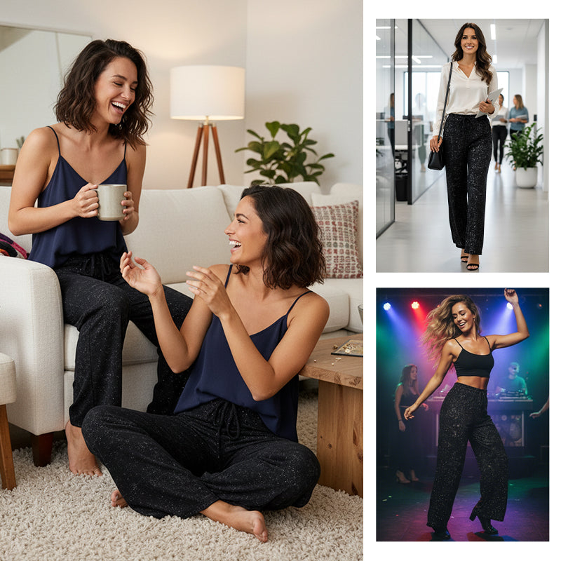 💖DERNIER JOUR DE SOLDES ! 60 % DE RÉDUCTION !🥰 Pantalon femme à sequins, jambes larges et taille élastiquée