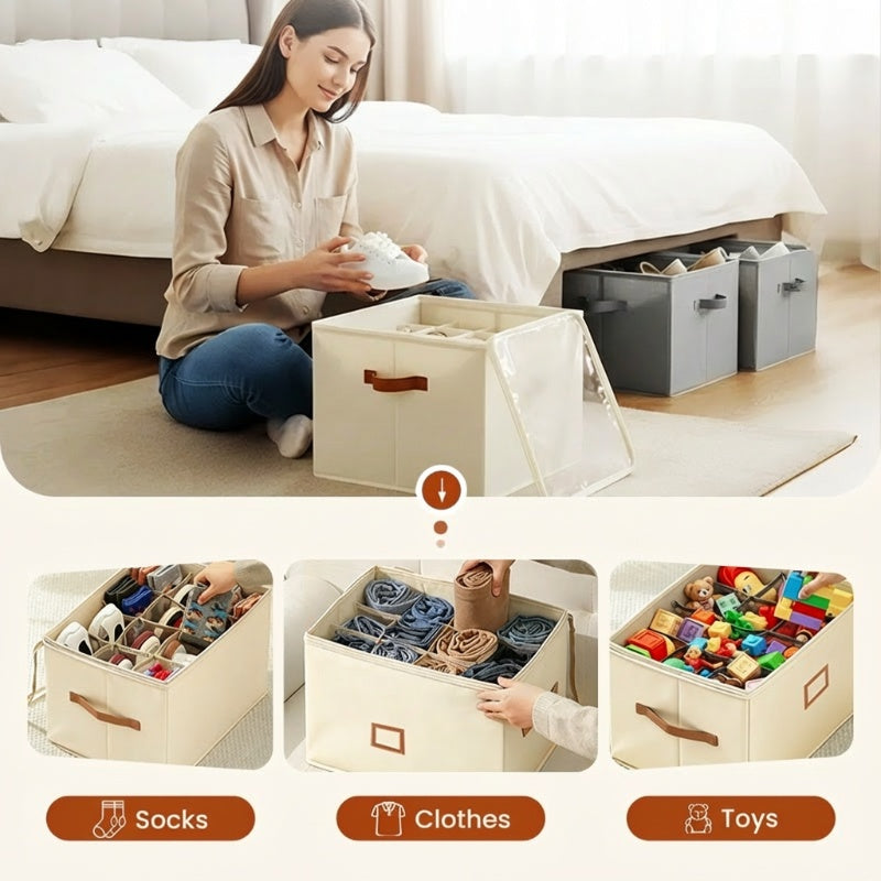 👟 50% DE RÉDUCTION! 🧺 Boîte de rangement en tissu pour chaussures – Pliable, respirante & anti-poussière – Idéale pour placard & chambre ✨