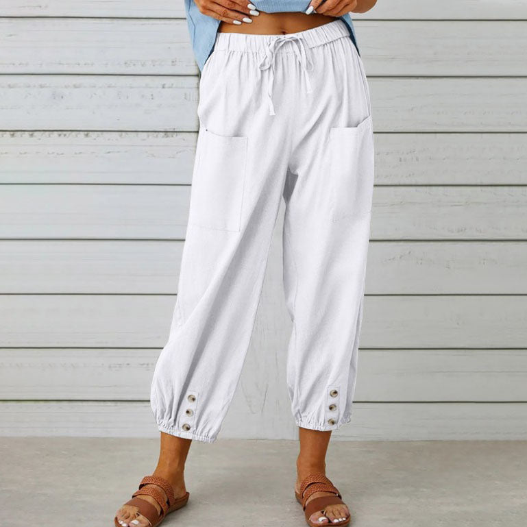 💓60 % DE RÉDUCTION !💞 Pantalon large à jambes droites pour femme – Coton et lin respirants, coupe flatteuse et poches pratiques 👖