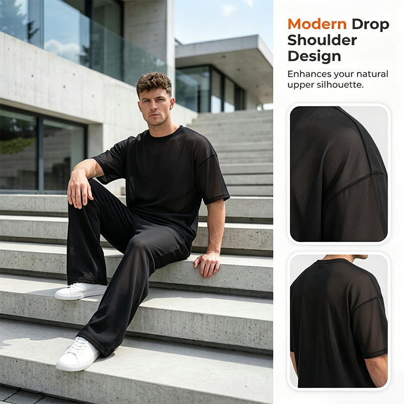 💯50 % DE RÉDUCTION ! 💯Ensemble 2 pièces comprenant un t-shirt et un pantalon à jambes larges pour homme