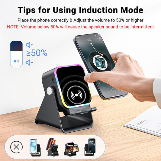 💎 50 % DE RÉDUCTION SUR LE SUPPORT D'ENCEINTE SANS FIL 5-EN-1 ! 💎 Audio par induction, support pour téléphone et éclairage d'ambiance