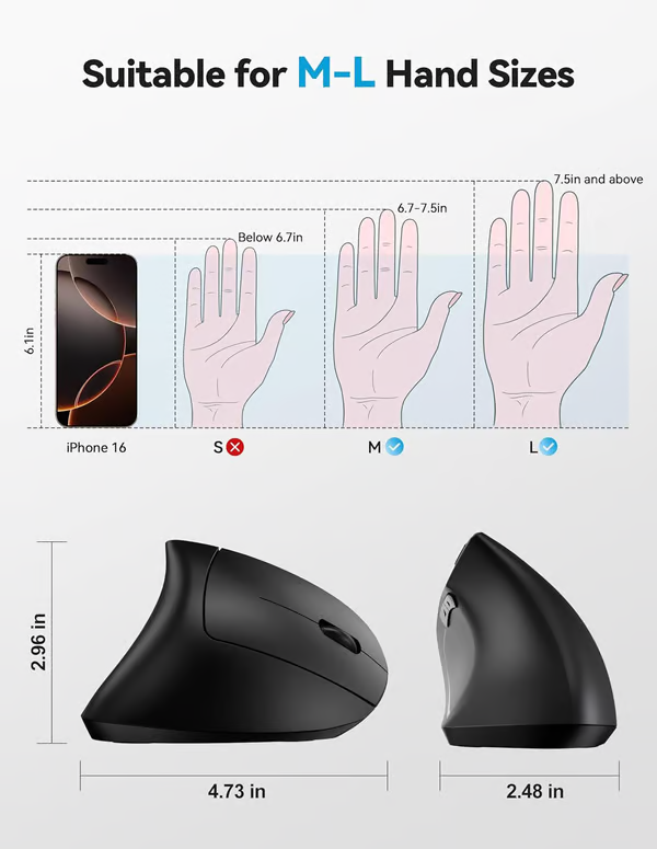🖱Souris optique verticale ergonomique sans fil rechargeable par USB(🔥50% de réduction)