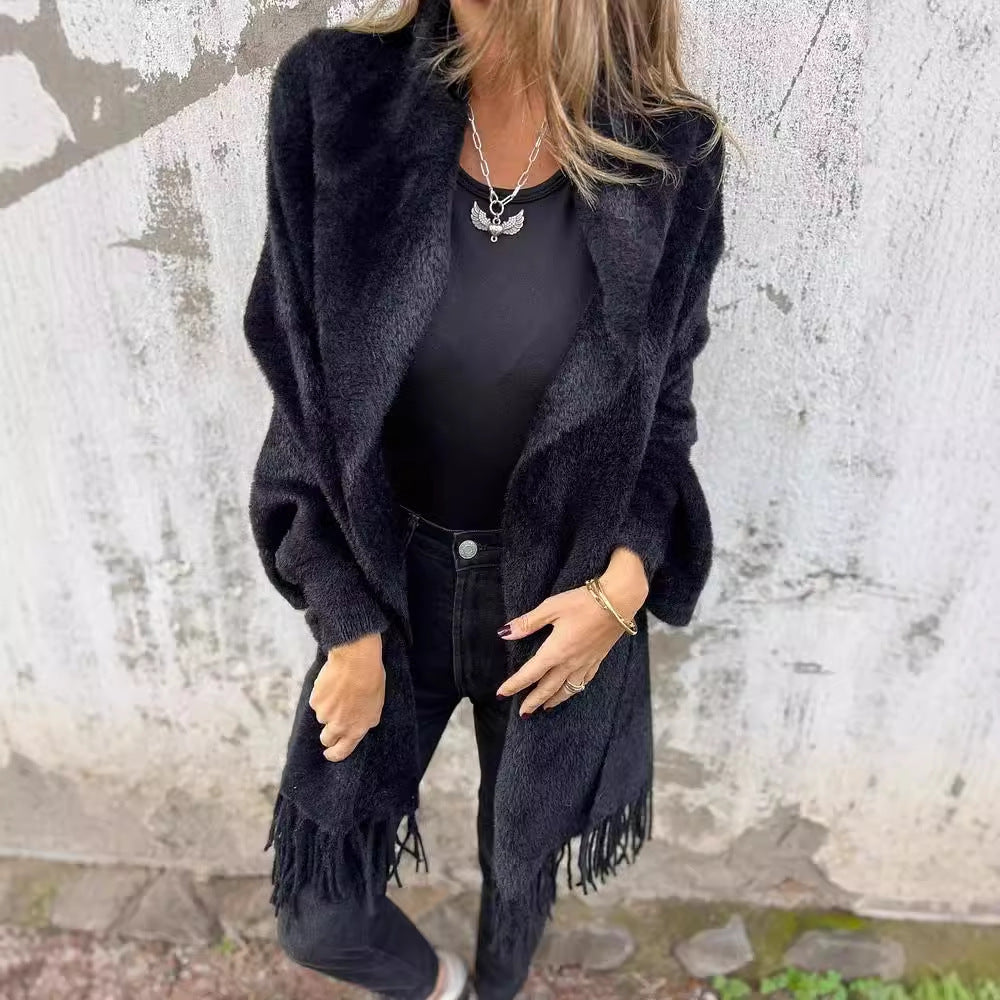 Cardigan Poncho à Franges Pour Femme - Veste Châle Décontractée En Tricot, Taille Oversize