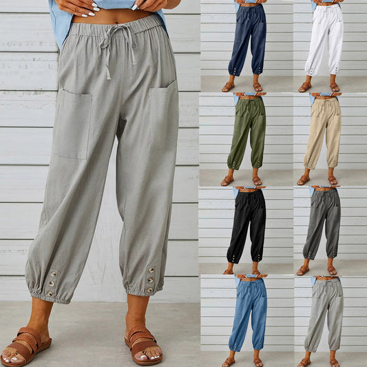💓60 % DE RÉDUCTION !💞 Pantalon large à jambes droites pour femme – Coton et lin respirants, coupe flatteuse et poches pratiques 👖