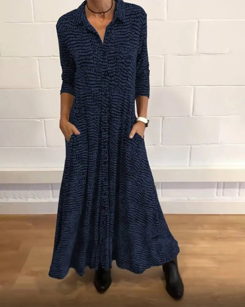 🔥50% de réduction🔥Robe longue à manches longues avec imprimé et décolleté en V