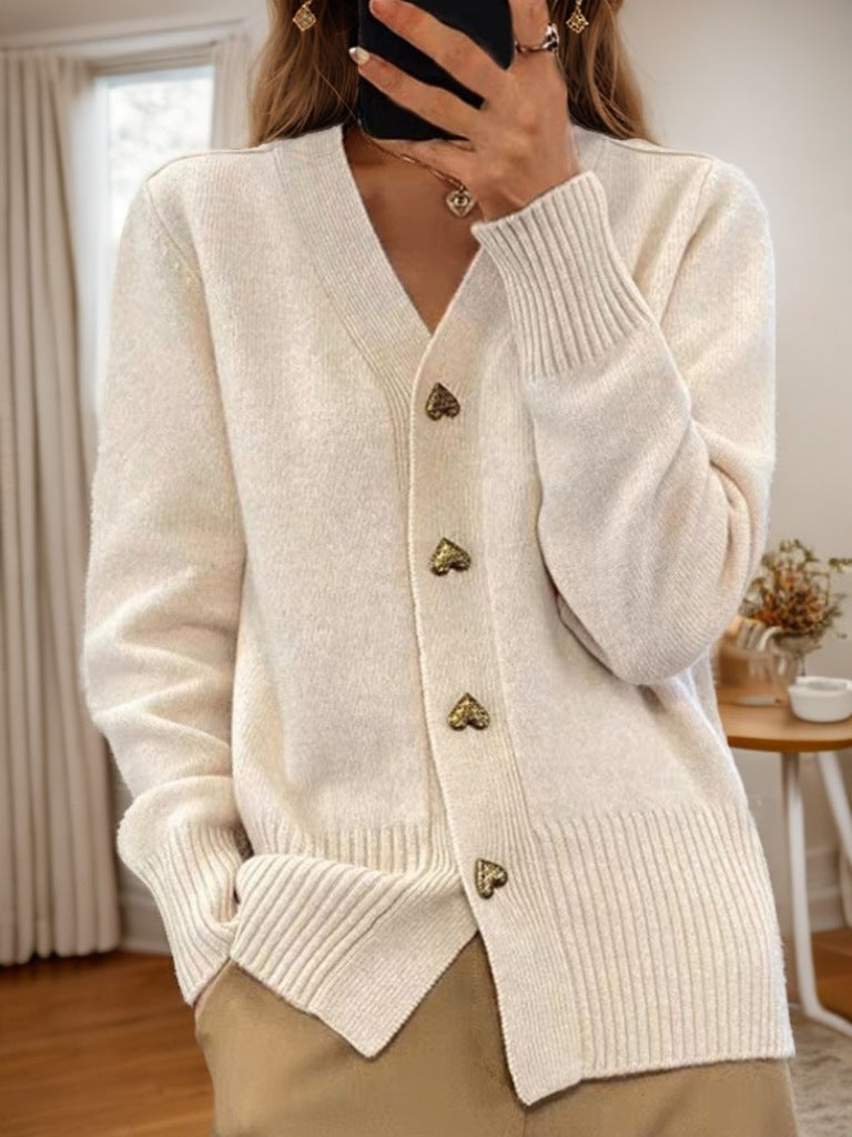 🌸51% de réduction🌸Cardigan boutonné en laine unie pour femme, décontracté, hiver