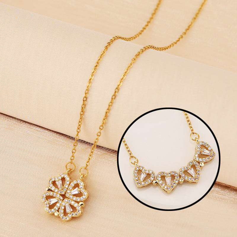 ✨️55% de réduction✨️Lucky four-leaf clover & heart-shaped necklace