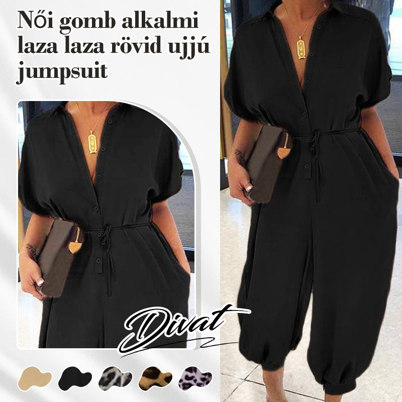 💜✨Combinaison ample décontractée à manches courtes et boutons pour femme