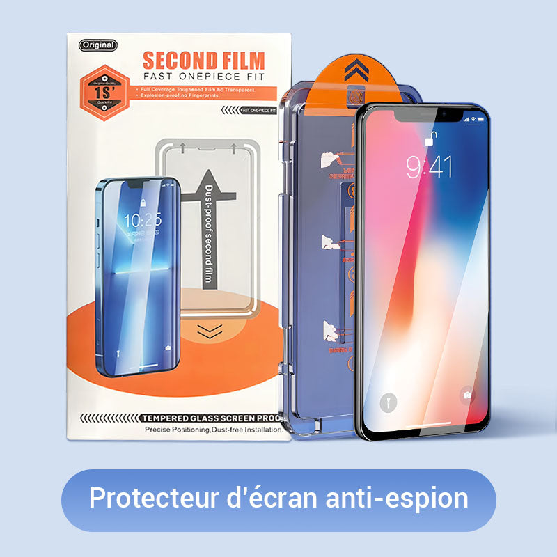 Protection d'écran en verre trempé 4K HD/Anti-Peeping avec élimination automatique de la poussière pour iPhone
