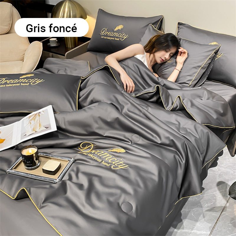 🛏Meilleurs prix pour l'été❄️Parure de lit quatre pièces en velours de haute qualité💕Confortable et rafraîchissant(🚀55% de réduction)