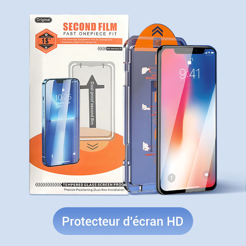 Protection d'écran en verre trempé 4K HD/Anti-Peeping avec élimination automatique de la poussière pour iPhone