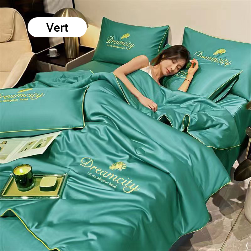 🛏Meilleurs prix pour l'été❄️Parure de lit quatre pièces en velours de haute qualité💕Confortable et rafraîchissant(🚀55% de réduction)