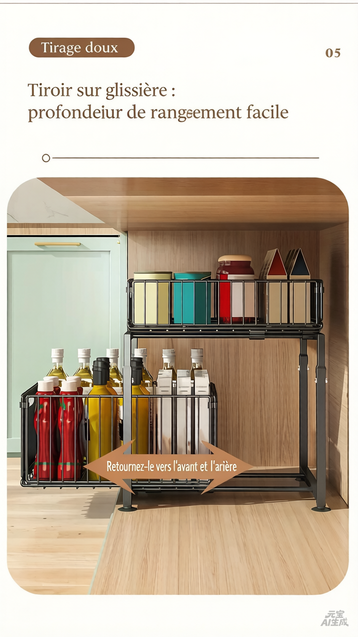 💪🥫 PROMO FLASH 50% ! Étagère Double Coulissante Organisateur de Placard – 5 Hauteurs Réglables, 2 Plateaux, Acier Carbone, Grande Capacité, Sans Installation ✨
