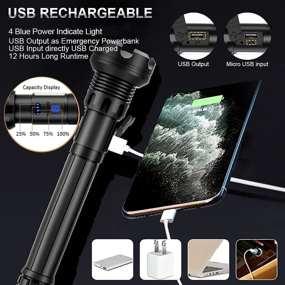 🔦 60 % DE RÉDUCTION ! 🎉 Lampe torche rechargeable 90 000 lumens – Puissance extrême, étanche et longue autonomie 📦
