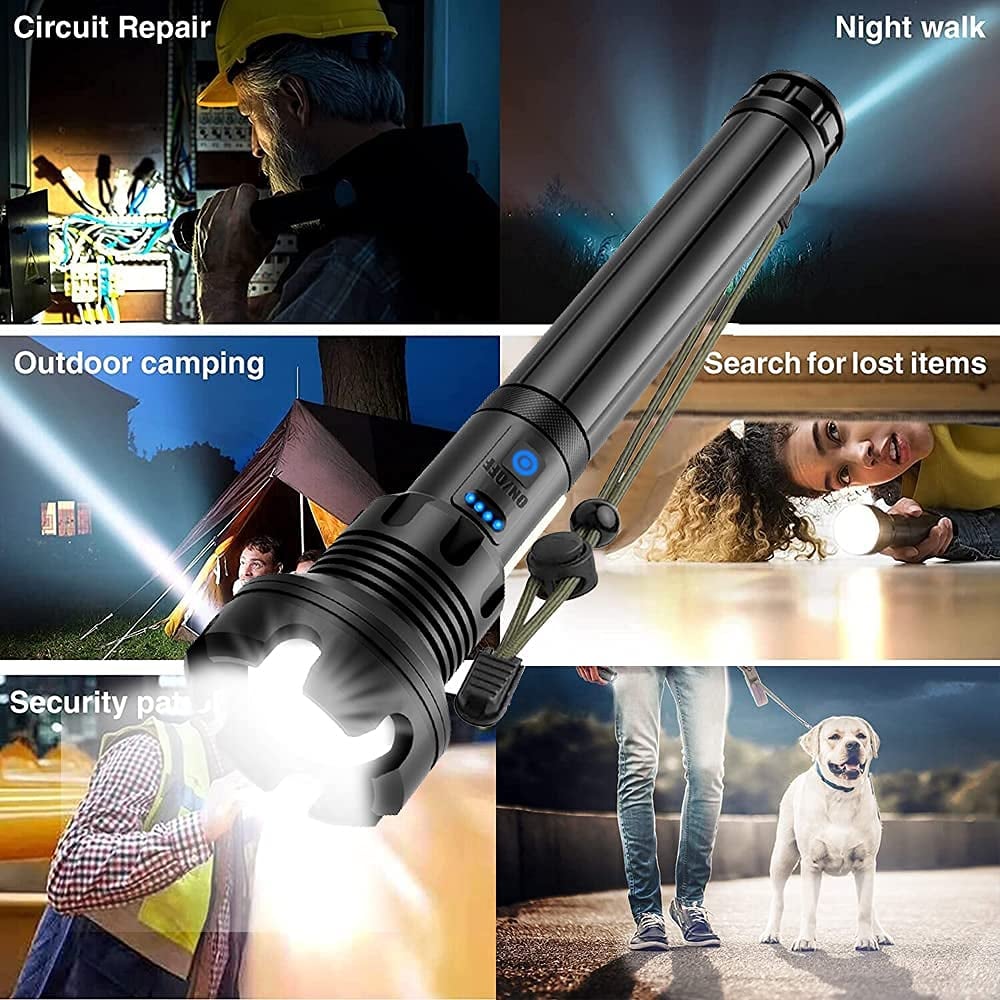🔦 60 % DE RÉDUCTION ! 🎉 Lampe torche rechargeable 90 000 lumens – Puissance extrême, étanche et longue autonomie 📦