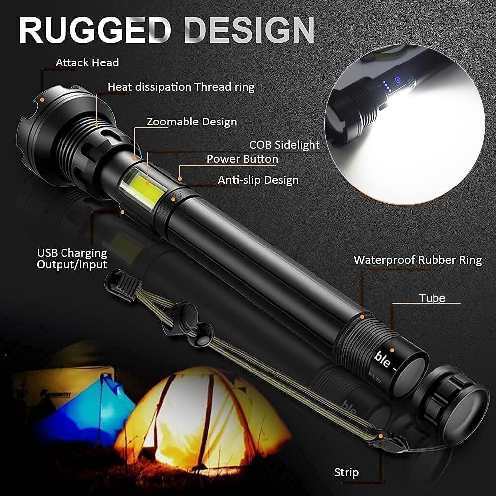 🔦 60 % DE RÉDUCTION ! 🎉 Lampe torche rechargeable 90 000 lumens – Puissance extrême, étanche et longue autonomie 📦