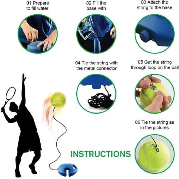 🎾 Entraîneur de tennis portable | Socle à remplir de sable ou d'eau pour une bonne stabilité · Conçu avec une lanière · Léger et facile à transporter | Entraînement individuel · Parc en plein air · Activité parent-enfant