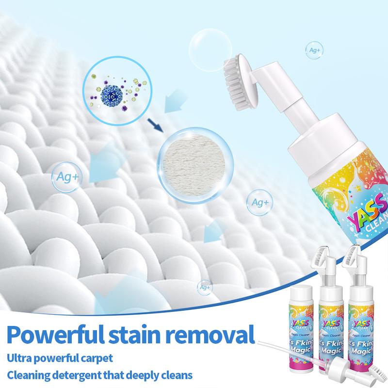 ⏳DERNIER JOUR – ACHETEZ-EN 2, OBTENEZ-EN 1 GRATUITEMENT !!💖 Nettoyant moussant Yass Clean Magic pour tapis et revêtements de meubles – élimine les taches et les odeurs d'animaux domestiques, avec une brosse de nettoyage🧼🪄
