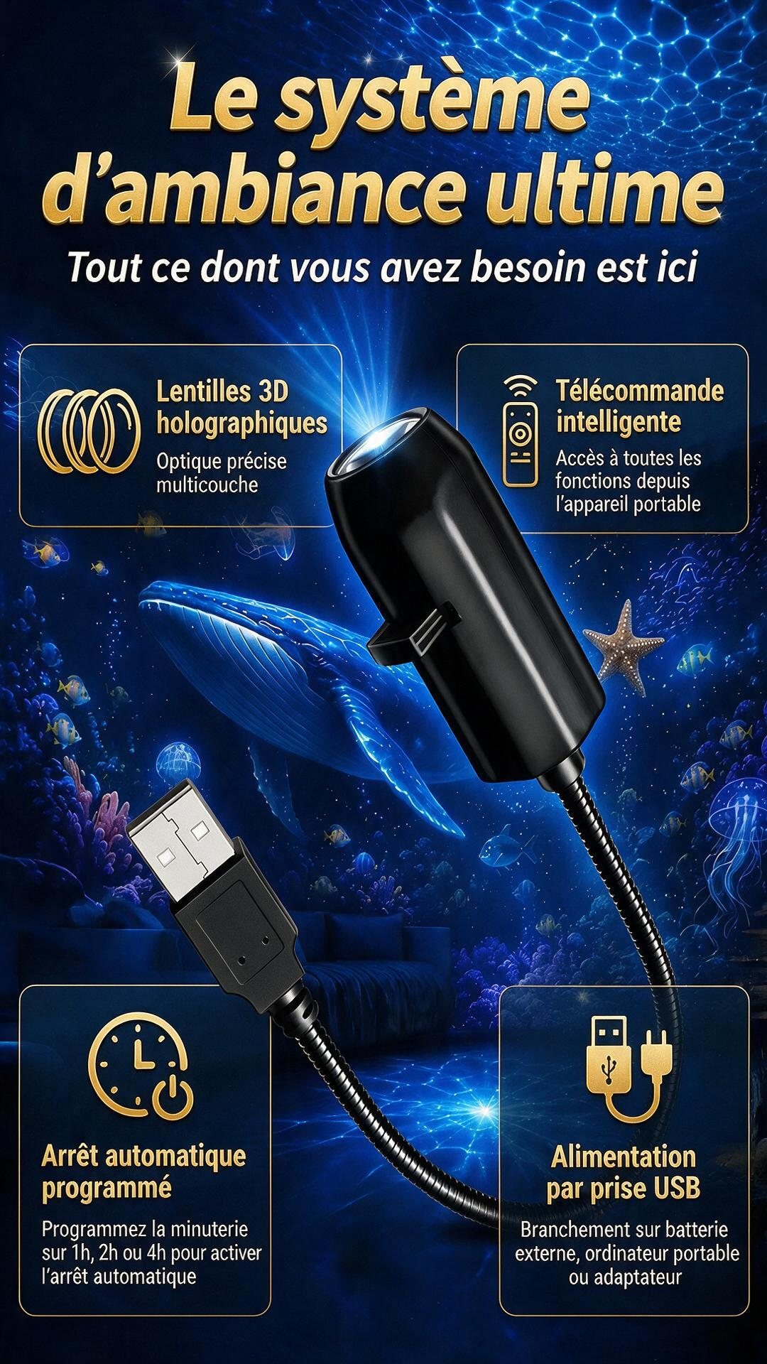 🌌 PROMO LIMITÉE 50% DE RÉDUCTION ! ✨ Lampe projecteur ciel étoilé USB – 13 films interchangeables, col flexible – Relaxant, Magique, Cadeau 🌙