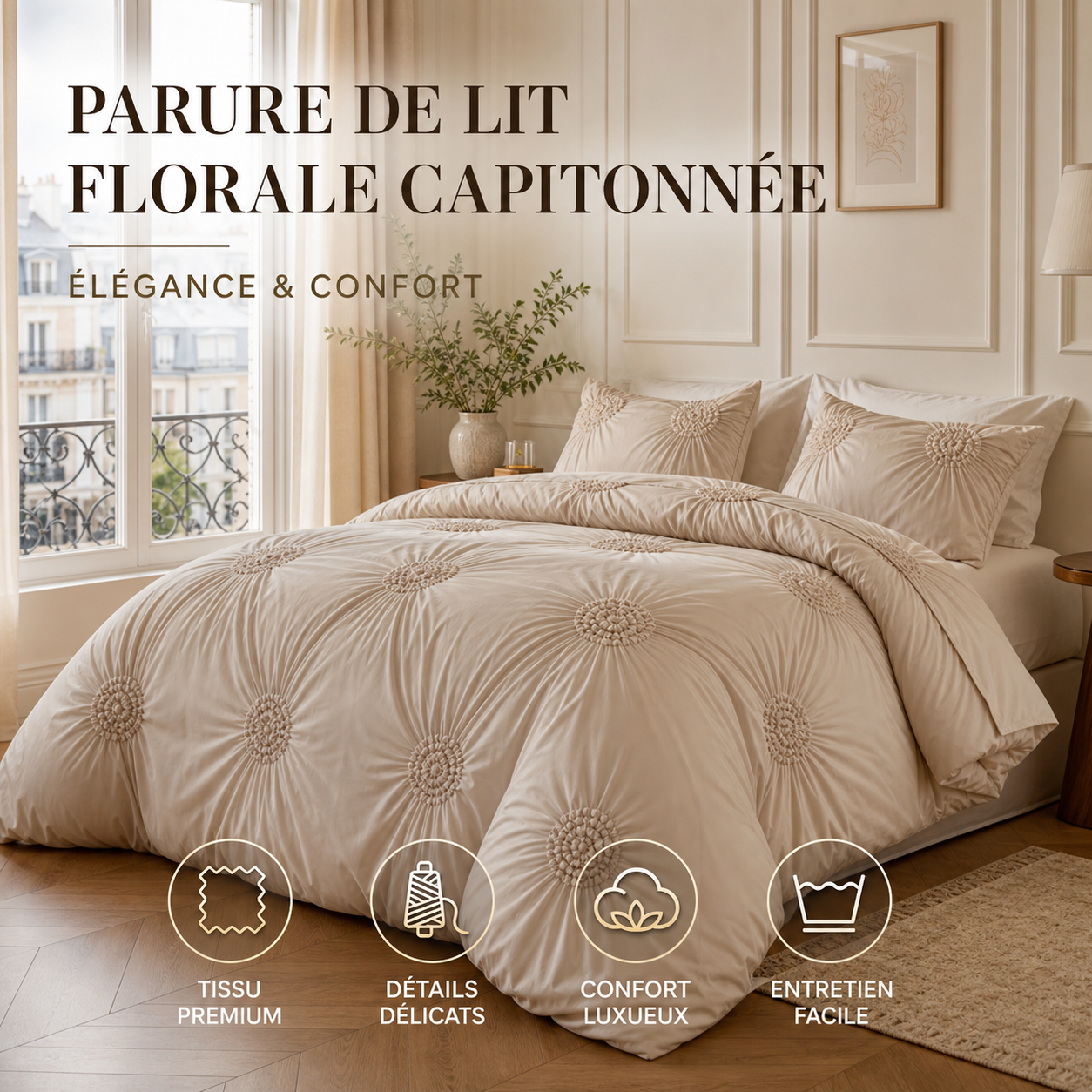 🛏️ PROMO LIMITÉE -50% ! ✨ Parure de Housse de Couette à Plis Pincés – Design Élégant, Tissu Mélangé Doux & Respirant, Teinte Kaki Apaisante, Plusieurs Tailles 🌙🌸