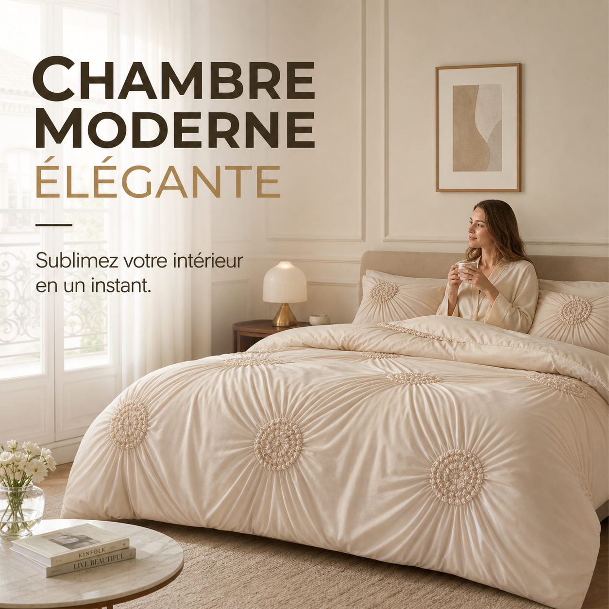 🛏️ PROMO LIMITÉE -50% ! ✨ Parure de Housse de Couette à Plis Pincés – Design Élégant, Tissu Mélangé Doux & Respirant, Teinte Kaki Apaisante, Plusieurs Tailles 🌙🌸