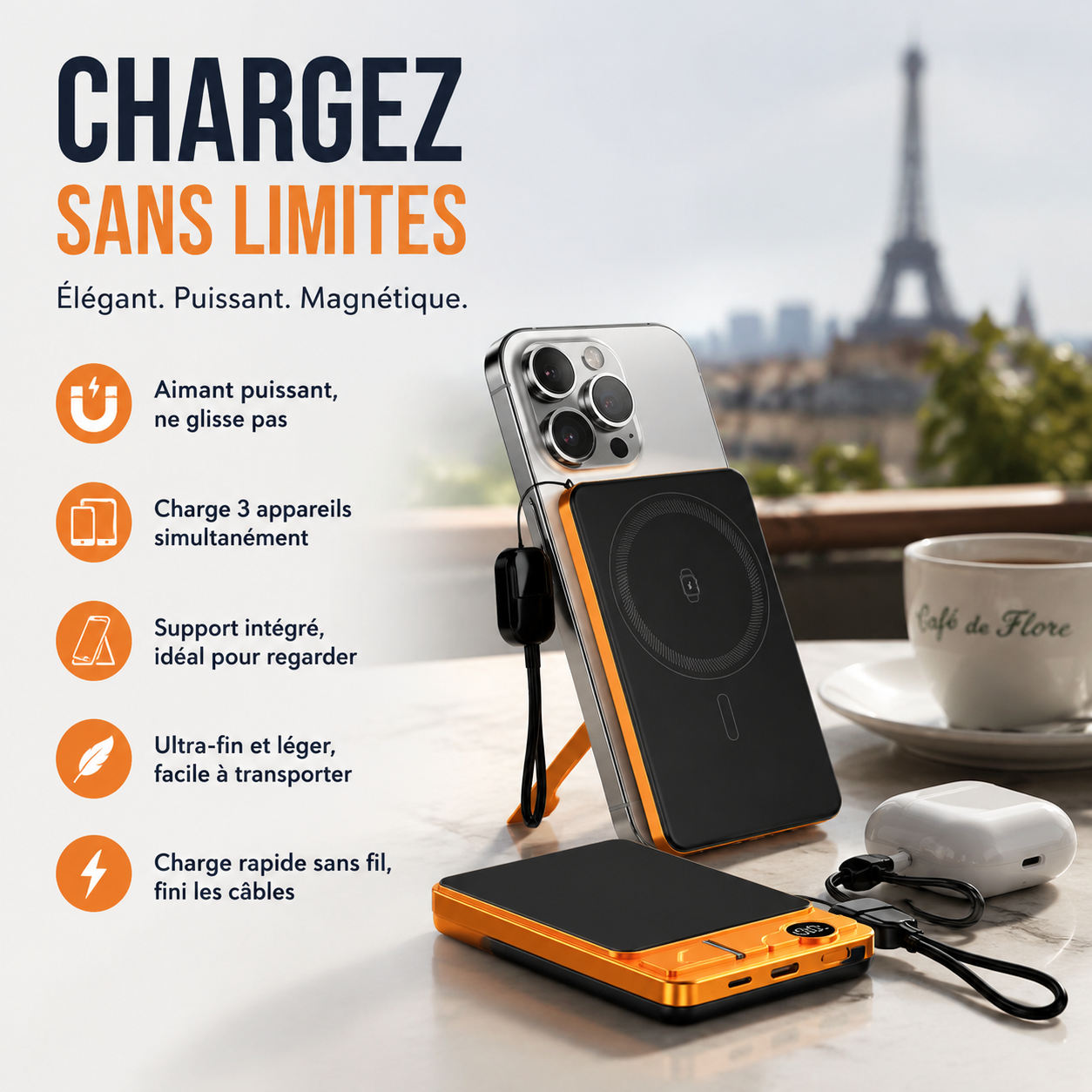 🔋 OFFRE LIMITÉE : 50 % DE RÉDUCTION ! ✨ Chargeur portable magnétique 3 en 1 – Sans fil, support intégré, ultra-fin 🍃