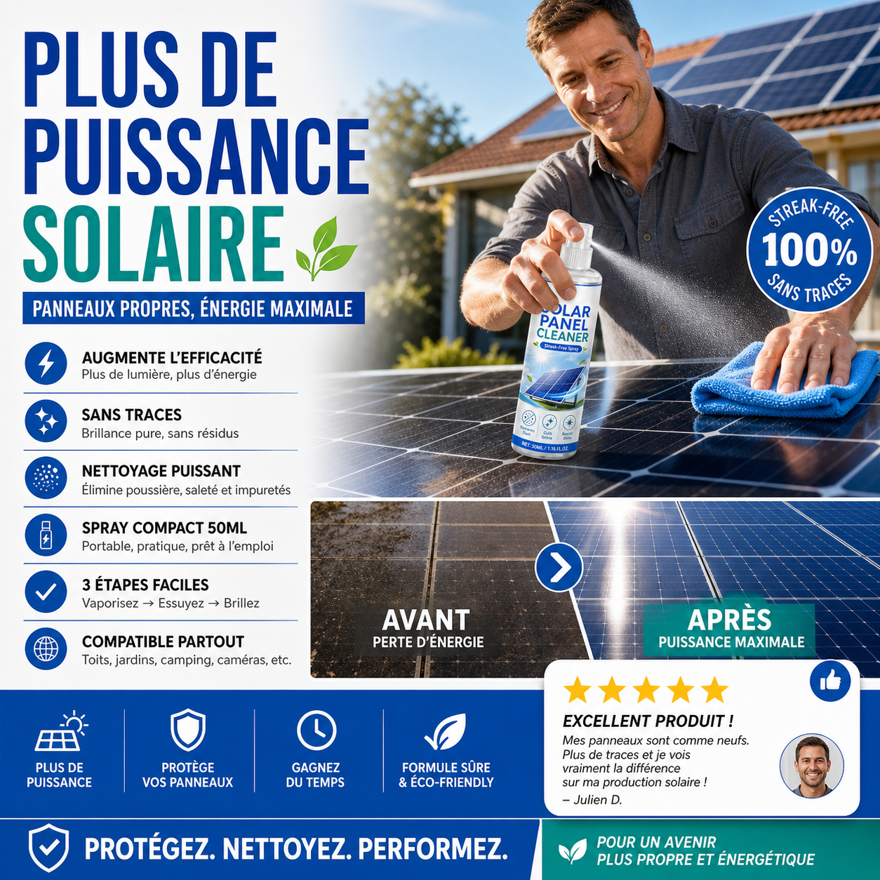 🛒 50 % DE RÉDUCTION EN CE MOMENT ! ☀️ Spray nettoyant avancé pour panneaux solaires – Élimine efficacement la saleté et améliore le rendement énergétique – Produit d'extérieur facile à utiliser 💧