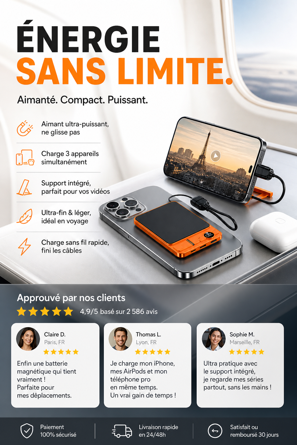 🔋 OFFRE LIMITÉE : 50 % DE RÉDUCTION ! ✨ Chargeur portable magnétique 3 en 1 – Sans fil, support intégré, ultra-fin 🍃