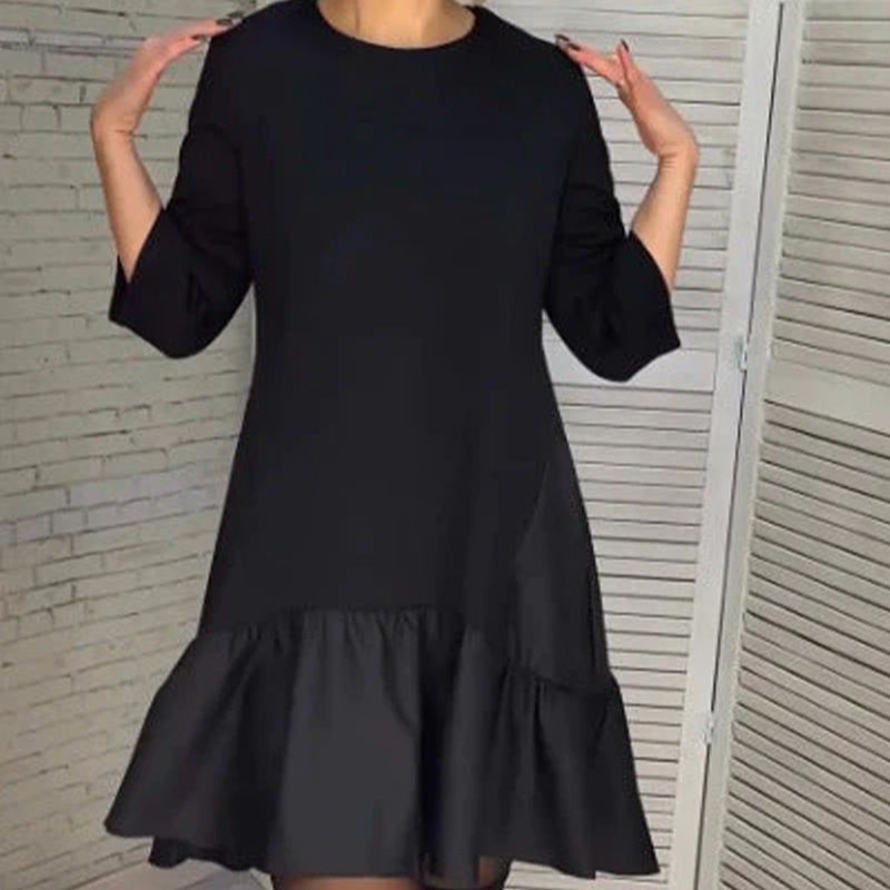 🎄52% de réduction de Noël🎄Robe noire élégante à plis amples avec manches à sept pointes