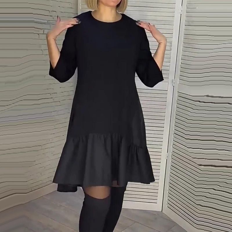 🎄52% de réduction de Noël🎄Robe noire élégante à plis amples avec manches à sept pointes