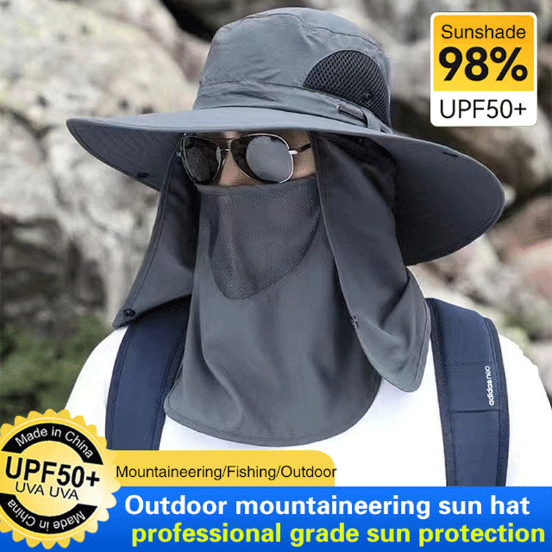 Chapeau de soleil professionnel pour activités de plein air 🛡️ Protection solaire UPF50+ à large bord + masque facial, conception respirante, protection contre le soleil et les insectes, le choix idéal pour les randonnées estivales 🥾