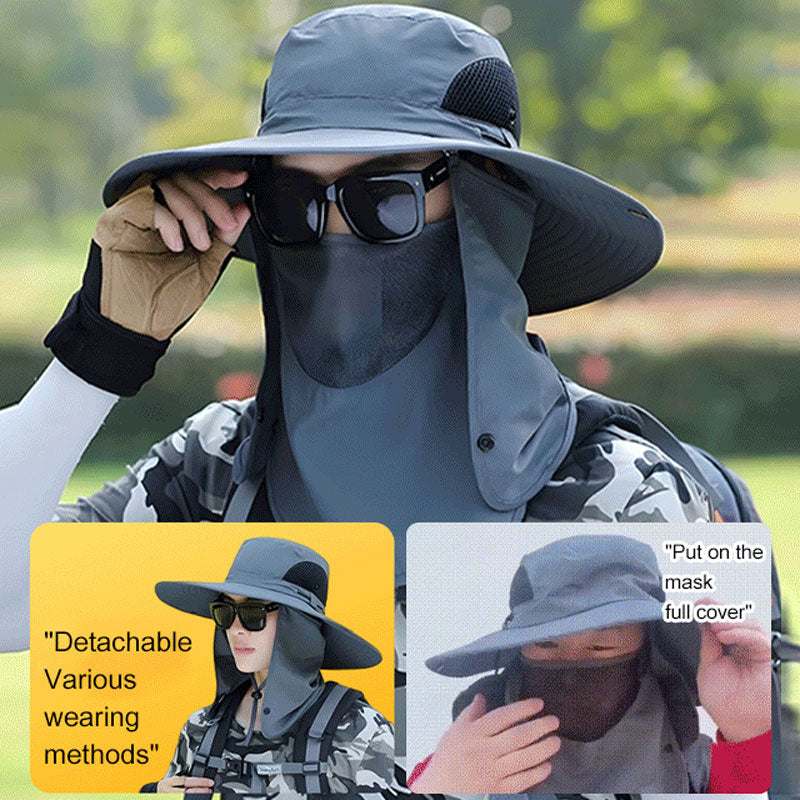 Chapeau de soleil professionnel pour activités de plein air 🛡️ Protection solaire UPF50+ à large bord + masque facial, conception respirante, protection contre le soleil et les insectes, le choix idéal pour les randonnées estivales 🥾