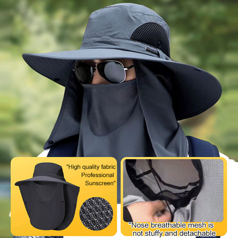 Chapeau de soleil professionnel pour activités de plein air 🛡️ Protection solaire UPF50+ à large bord + masque facial, conception respirante, protection contre le soleil et les insectes, le choix idéal pour les randonnées estivales 🥾