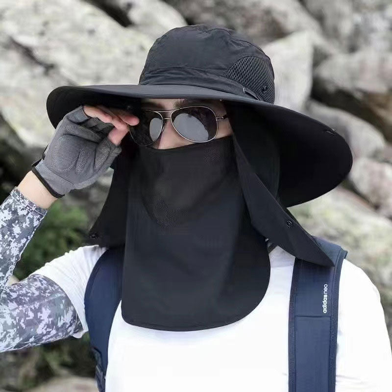 Chapeau de soleil professionnel pour activités de plein air 🛡️ Protection solaire UPF50+ à large bord + masque facial, conception respirante, protection contre le soleil et les insectes, le choix idéal pour les randonnées estivales 🥾