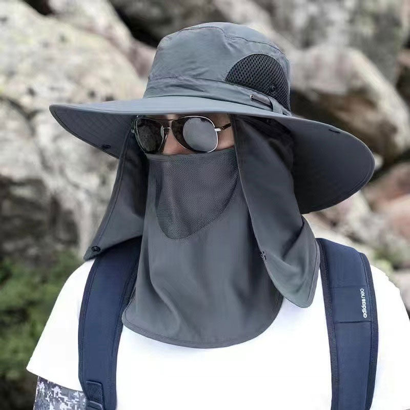 Chapeau de soleil professionnel pour activités de plein air 🛡️ Protection solaire UPF50+ à large bord + masque facial, conception respirante, protection contre le soleil et les insectes, le choix idéal pour les randonnées estivales 🥾