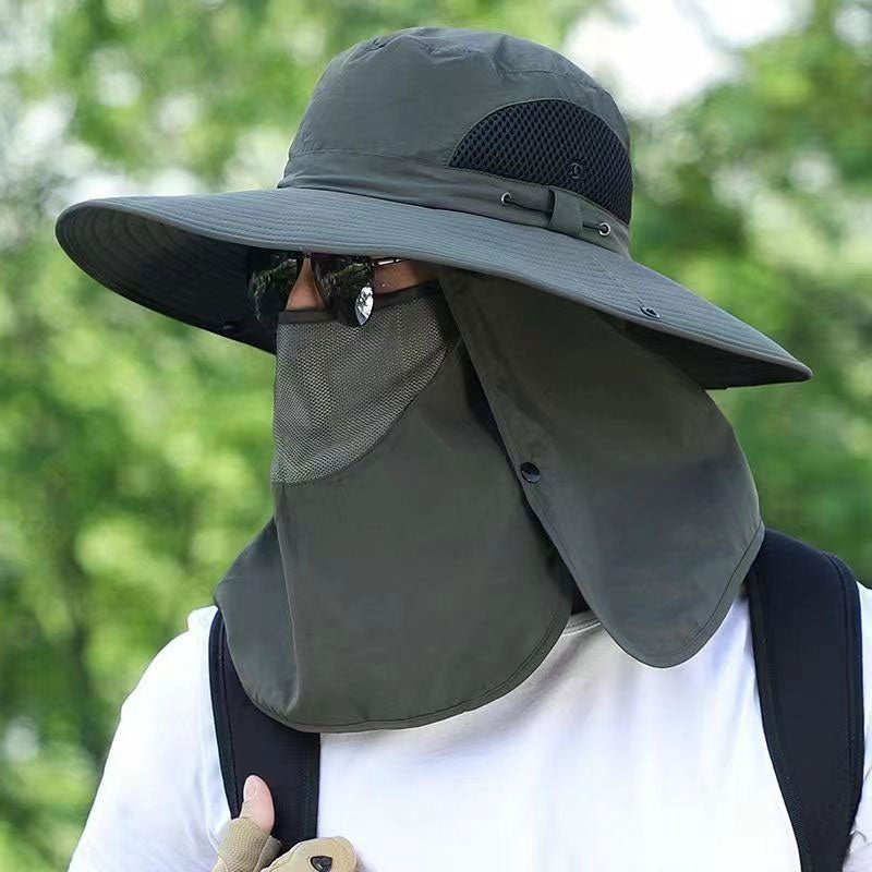 Chapeau de soleil professionnel pour activités de plein air 🛡️ Protection solaire UPF50+ à large bord + masque facial, conception respirante, protection contre le soleil et les insectes, le choix idéal pour les randonnées estivales 🥾