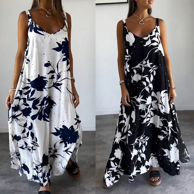 🌷50% de réduction pour l'été🌷Robe florale fluide sans manches à bretelles spaghetti pour femmes