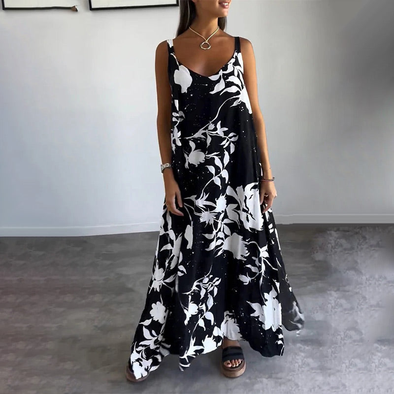 🌷50% de réduction pour l'été🌷Robe florale fluide sans manches à bretelles spaghetti pour femmes