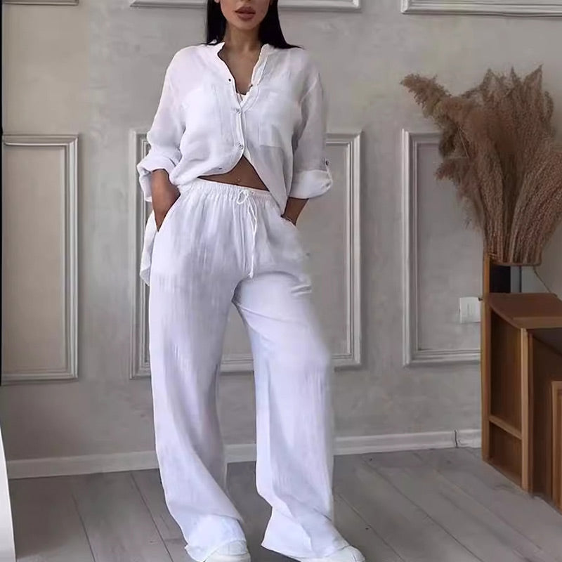 🌸🔥Tenue 2 pièces pour femme : chemise boutonnée et pantalon💥💥54 % de réduction