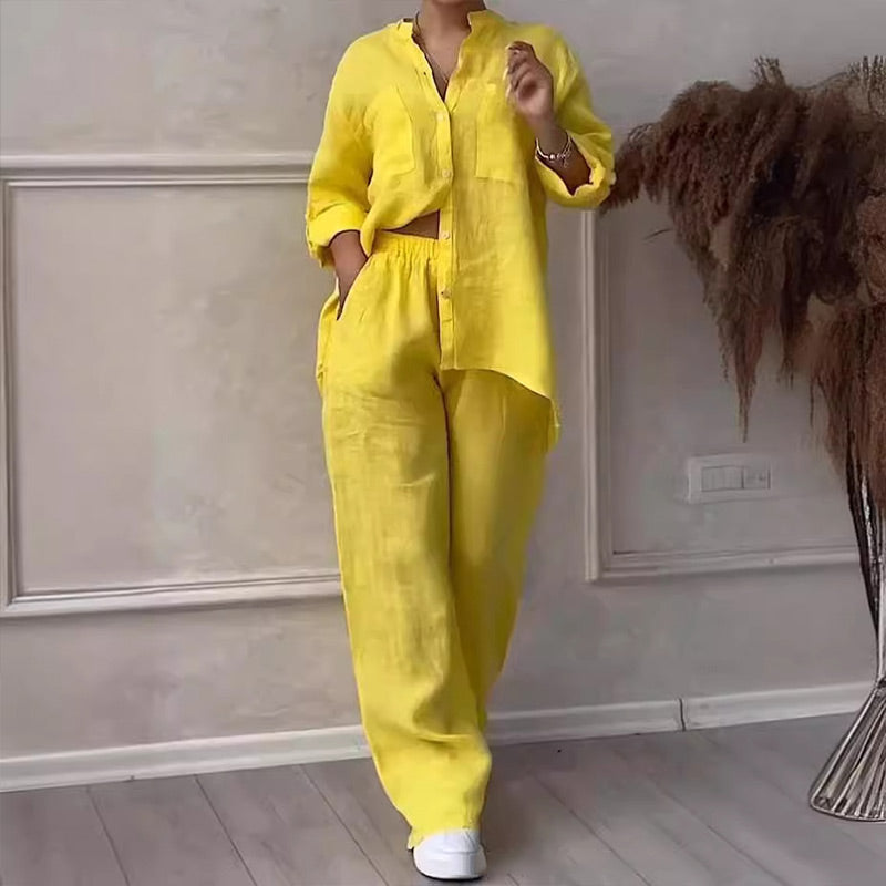 🌸🔥Tenue 2 pièces pour femme : chemise boutonnée et pantalon💥💥54 % de réduction