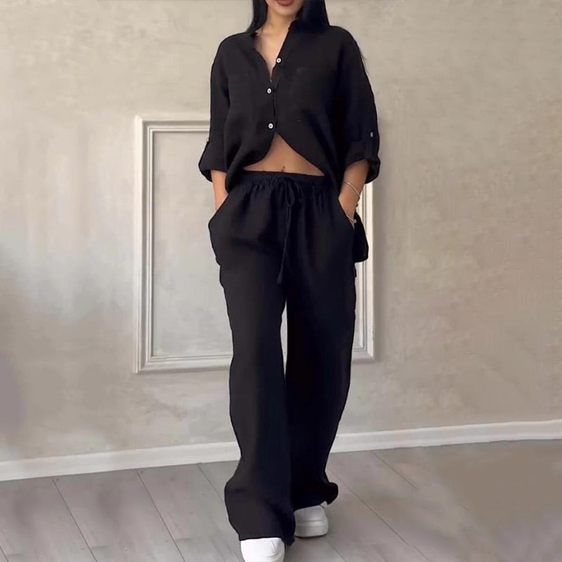 🌸🔥Tenue 2 pièces pour femme : chemise boutonnée et pantalon💥💥54 % de réduction