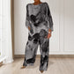💃Vente d'automne 2025 à 50 % de réduction💃Ensemble ample et élégant manches chauve-souris en satin imprimé fleuri + pantalon à cordon de serrage