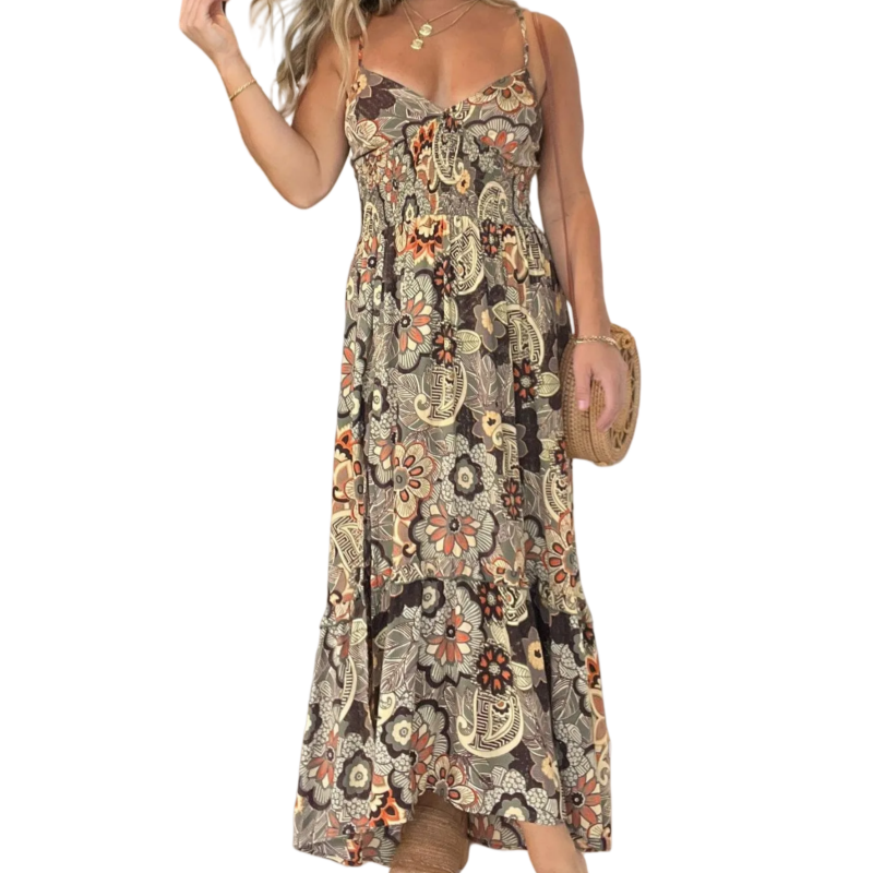 💕Offre à durée limitée 50 % de réduction💕Robe longue sexy à bretelles spaghetti et imprimé floral pour femme