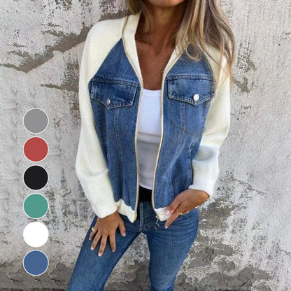 🌸2024 Promotion automne 53%OFF🌸Veste en denim à fermeture éclair pour femme