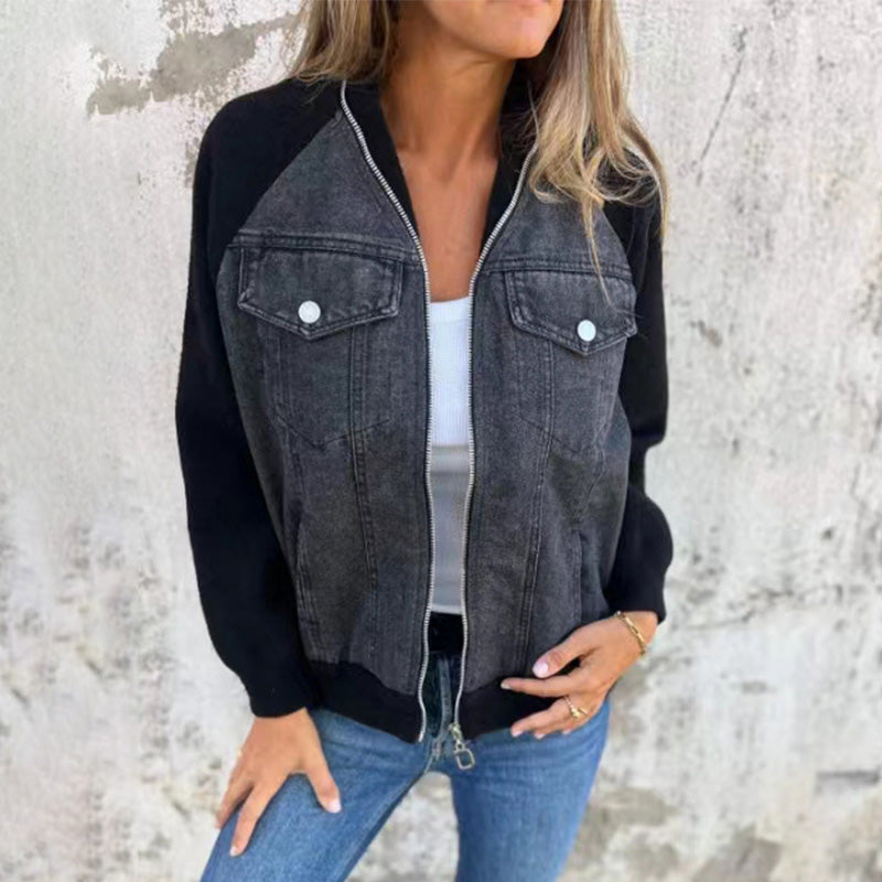 🌸2024 Promotion automne 53%OFF🌸Veste en denim à fermeture éclair pour femme