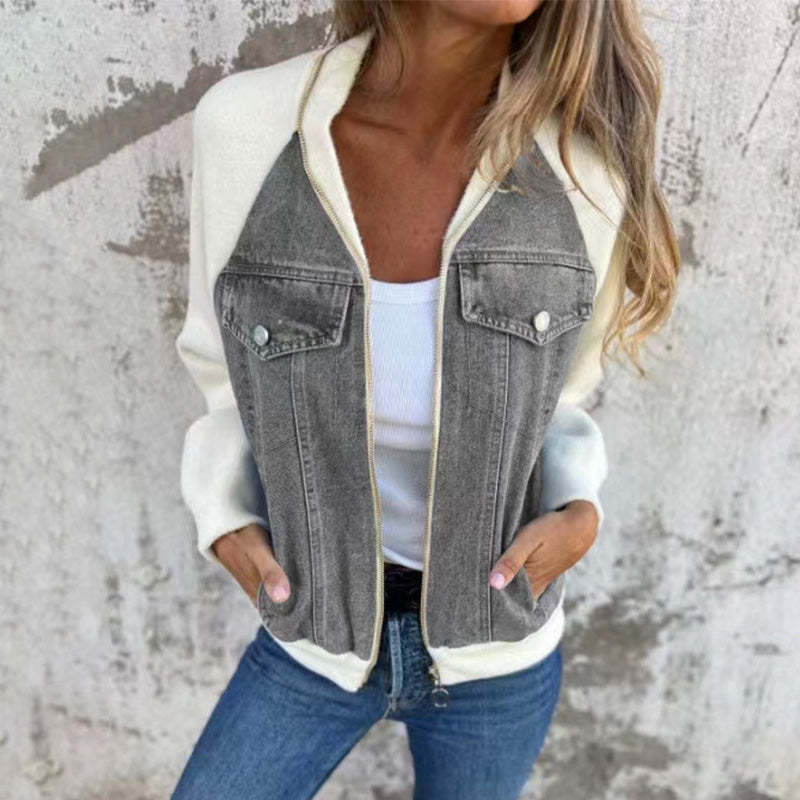 🌸2024 Promotion automne 53%OFF🌸Veste en denim à fermeture éclair pour femme