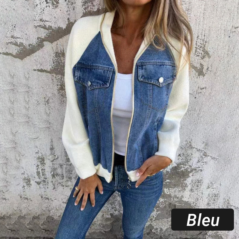 🌸2024 Promotion automne 53%OFF🌸Veste en denim à fermeture éclair pour femme